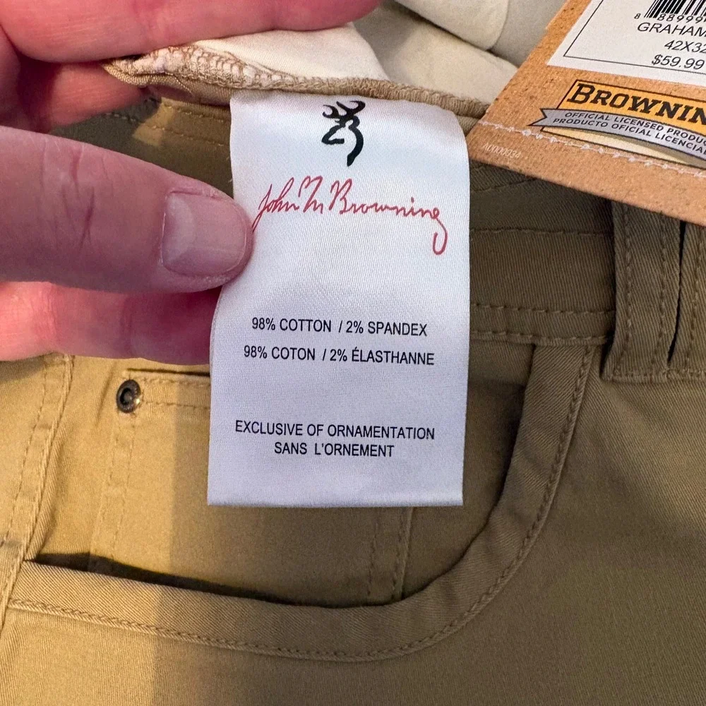 2pk Browning Heritage Graham Pants Mens 42x32 Khaki Stretch Cotton Utility NWT